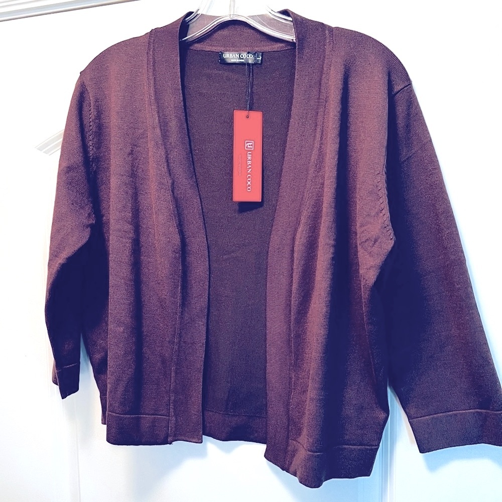 Urban Coco NWT Cropped Open Front Cardigan in Chocolate Brown. Women’s Large.